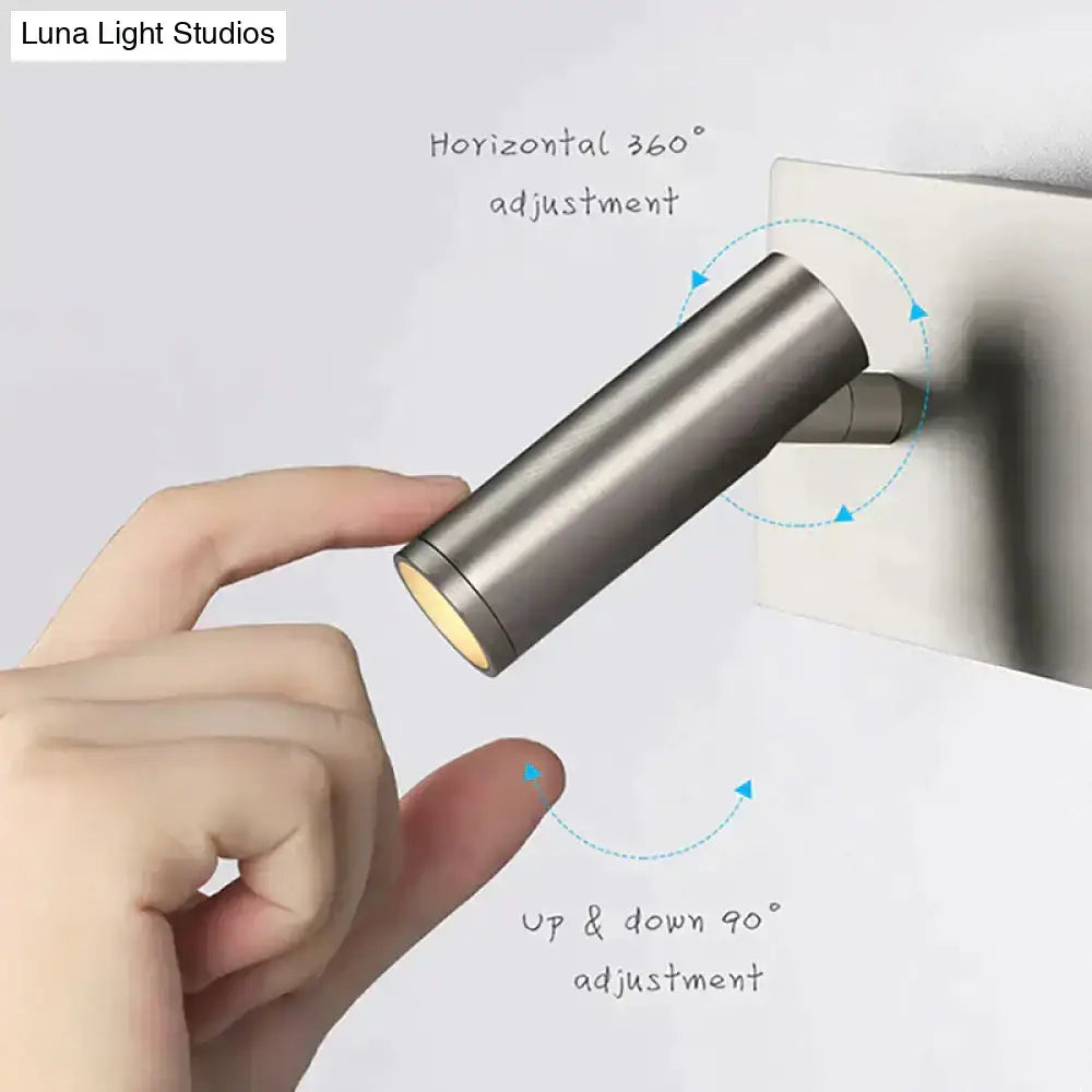 Modern brushed nickel led dimmable reading wall light bedroom
