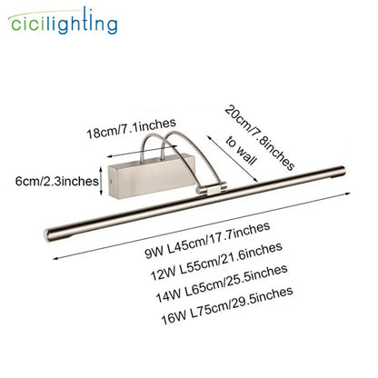 Modern brushed nickel led vanity light bathroom mirror fixture
