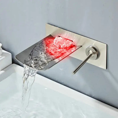 Modern brushed nickel led waterfall wall mount faucet bathroom temperature control
