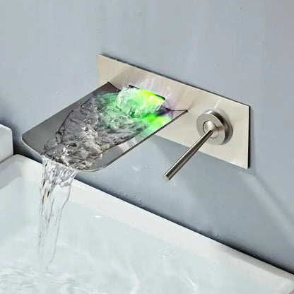 Modern brushed nickel led waterfall wall mount faucet bathroom temperature control