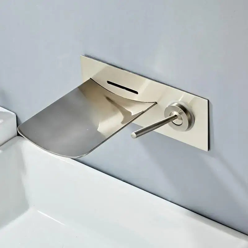 Modern brushed nickel led waterfall wall mount faucet bathroom temperature control