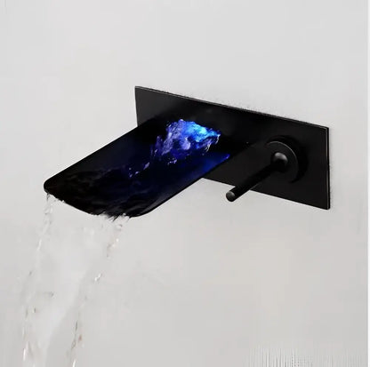 Modern brushed nickel led waterfall wall mount faucet bathroom temperature control