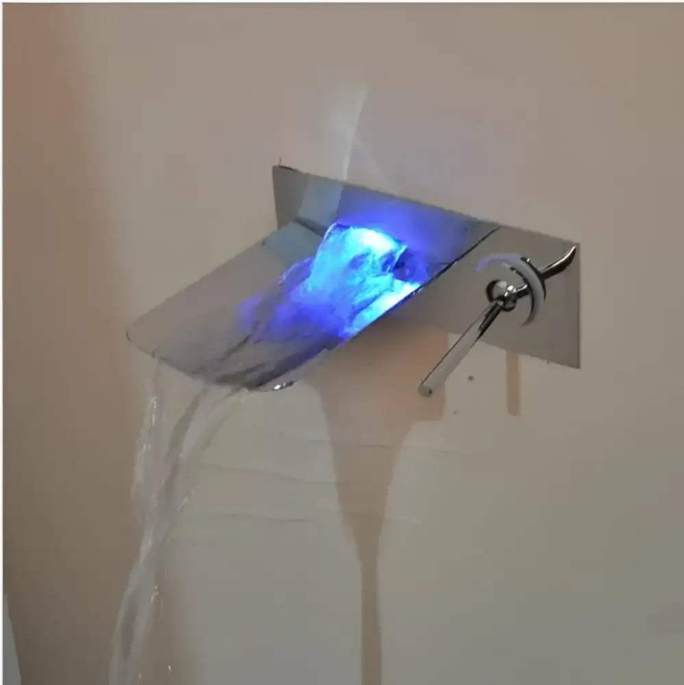Modern brushed nickel led waterfall wall mount faucet bathroom temperature control
