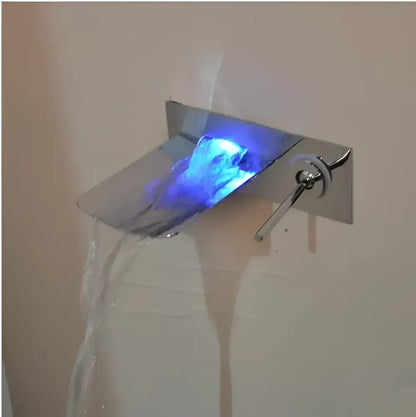Modern brushed nickel led waterfall wall mount faucet bathroom temperature control