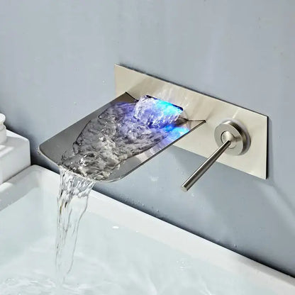 Modern brushed nickel led waterfall wall mount faucet bathroom temperature control