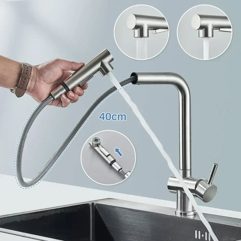 Modern brushed nickel pull out kitchen faucet stainless steel tap