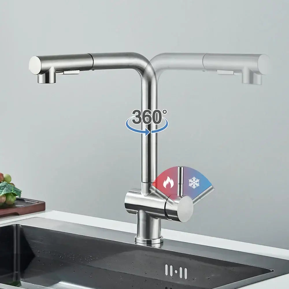 Modern brushed nickel pull out kitchen faucet stainless steel tap