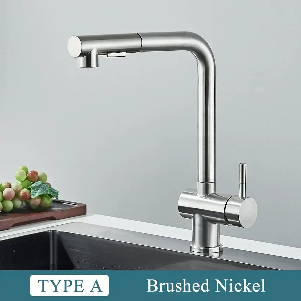 Modern brushed nickel pull out kitchen faucet stainless steel tap