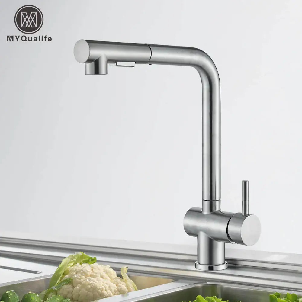 Modern brushed nickel pull out kitchen faucet stainless steel tap