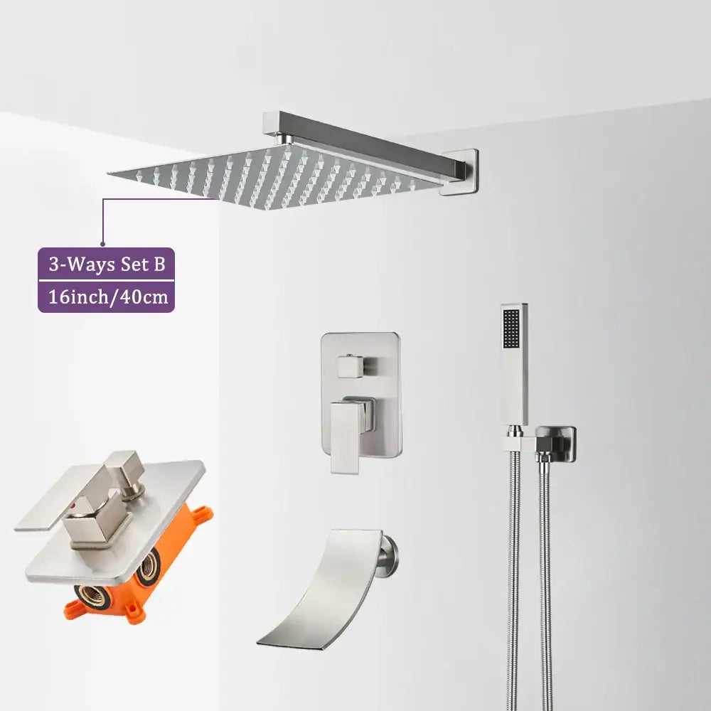 Modern brushed nickel rainfall shower faucet set bathroom fixture