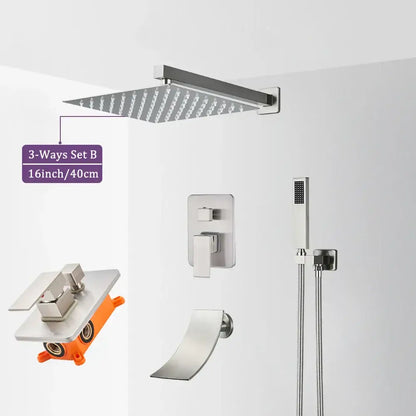 Modern brushed nickel rainfall shower faucet set bathroom fixture