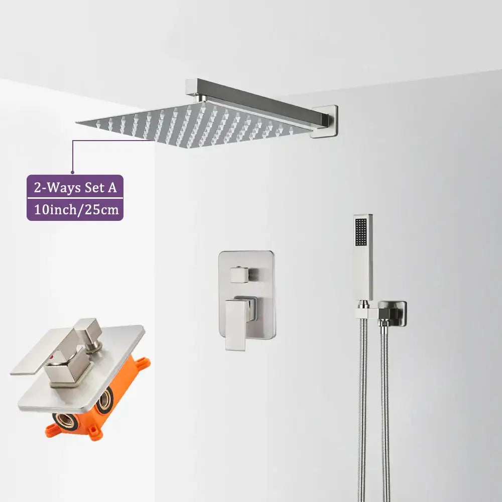Modern brushed nickel rainfall shower faucet set bathroom fixture