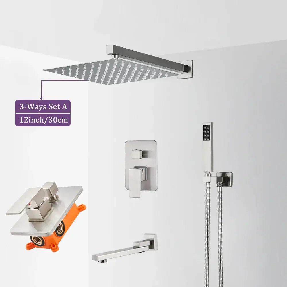 Modern brushed nickel rainfall shower faucet set bathroom fixture