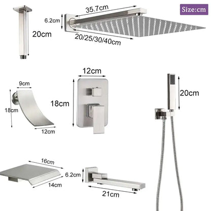 Modern brushed nickel rainfall shower faucet set bathroom fixture