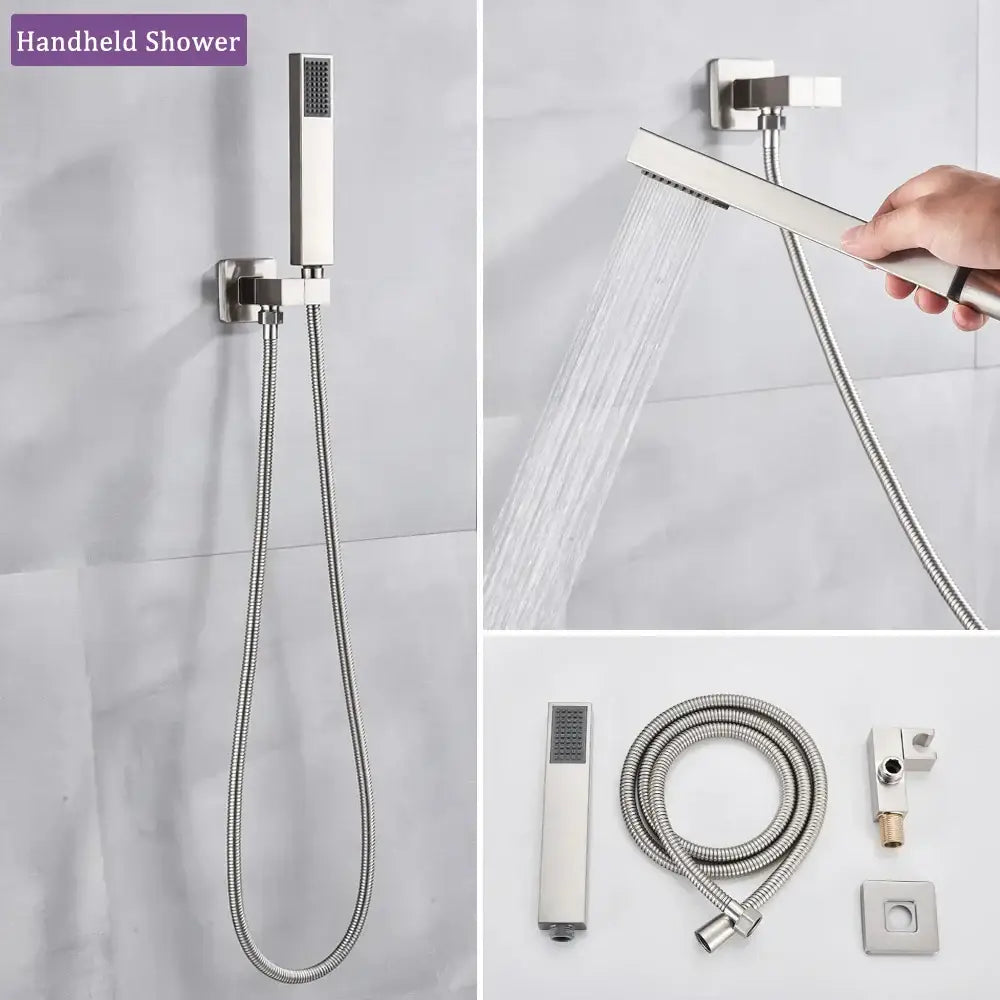 Modern brushed nickel rainfall shower faucet set bathroom fixture