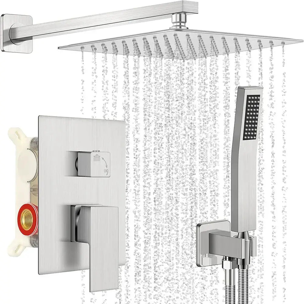 Modern brushed nickel rainfall shower faucet set bathroom fixture