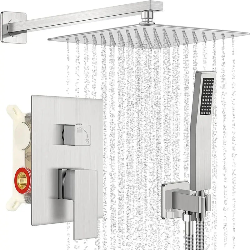 Modern brushed nickel rainfall shower faucet set bathroom fixture