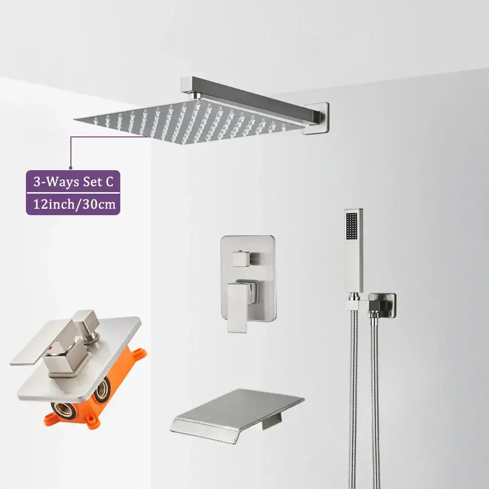 Modern brushed nickel rainfall shower faucet set bathroom fixture