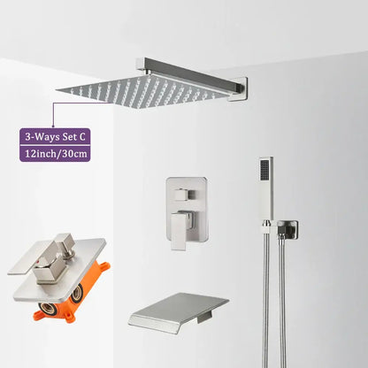 Modern brushed nickel rainfall shower faucet set bathroom fixture