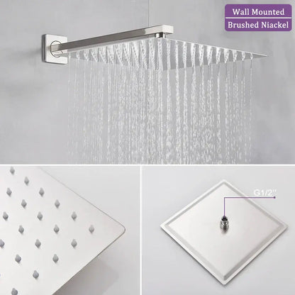 Modern brushed nickel rainfall shower faucet set bathroom fixture