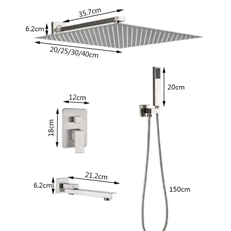 Modern brushed nickel rainfall shower faucet set bathroom with tub spout