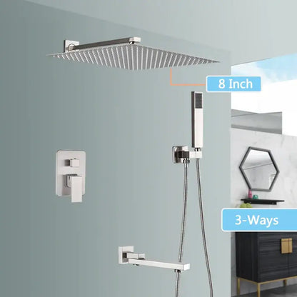 Modern brushed nickel rainfall shower faucet set bathroom with tub spout