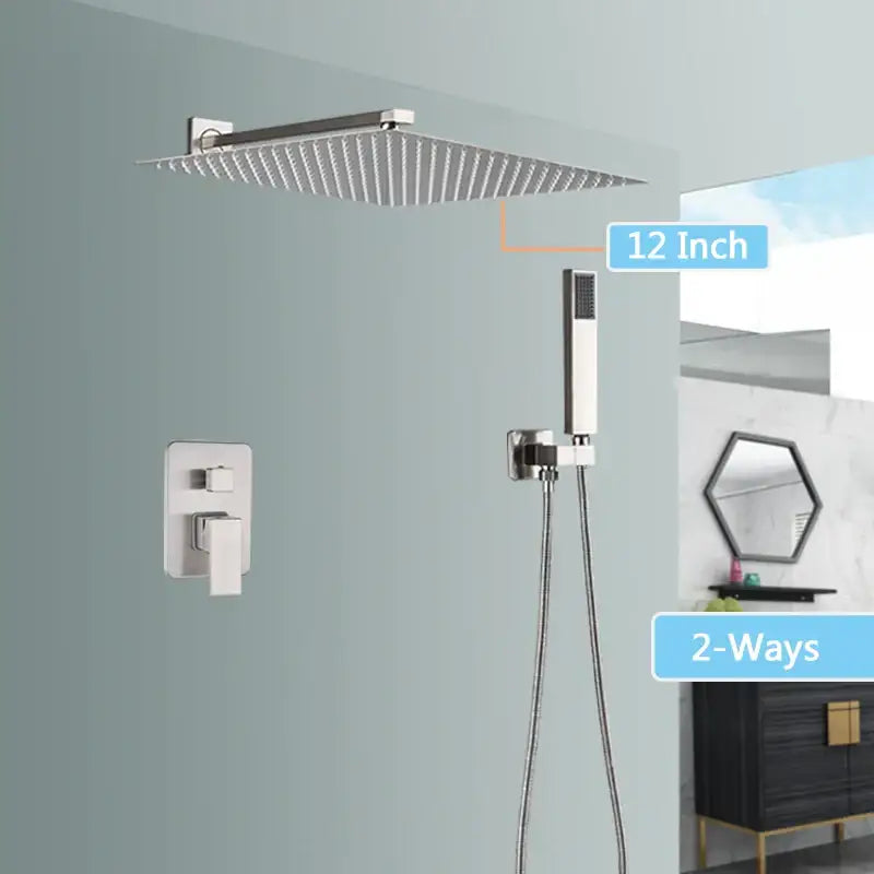 Modern brushed nickel rainfall shower faucet set bathroom with tub spout