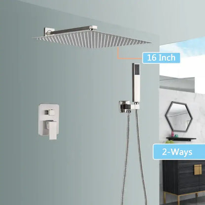 Modern brushed nickel rainfall shower faucet set bathroom with tub spout