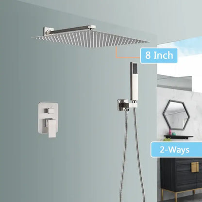 Modern brushed nickel rainfall shower faucet set bathroom with tub spout