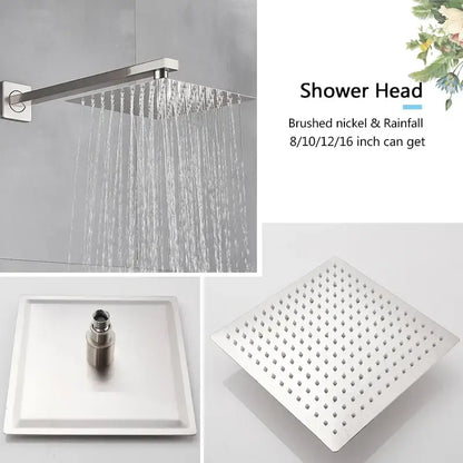 Modern brushed nickel rainfall shower faucet set bathroom with tub spout