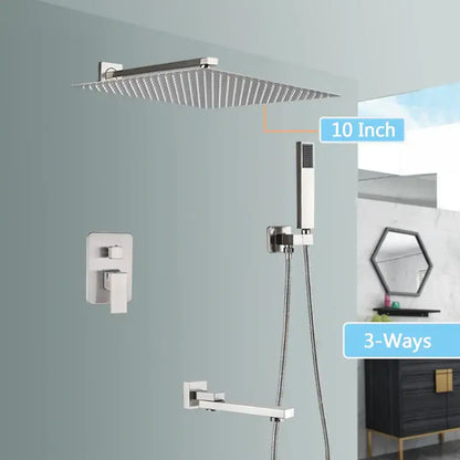 Modern brushed nickel rainfall shower faucet set bathroom with tub spout