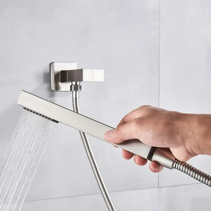 Modern brushed nickel rainfall shower faucet set bathroom with tub spout