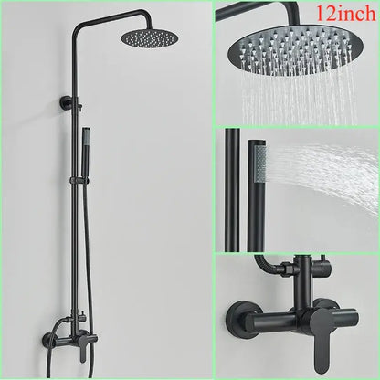 Modern brushed nickel rainfall shower system with handheld bathroom spray