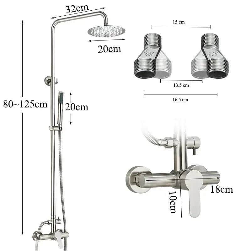Modern brushed nickel rainfall shower system with handheld bathroom spray