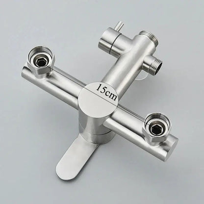 Modern brushed nickel rainfall shower system with handheld bathroom spray