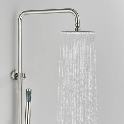 Modern brushed nickel rainfall shower system with handheld bathroom spray