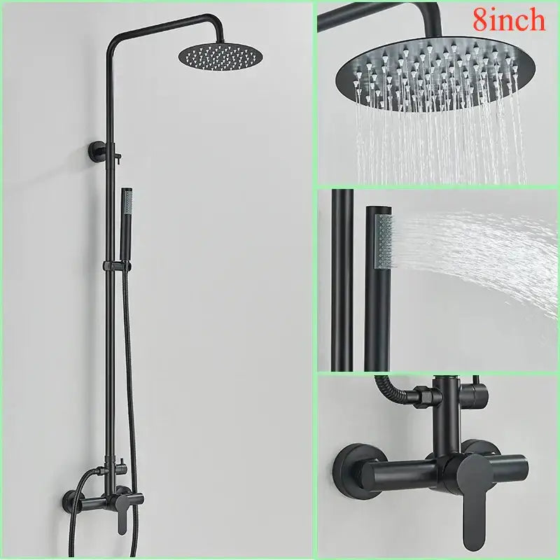 Modern brushed nickel rainfall shower system with handheld bathroom spray