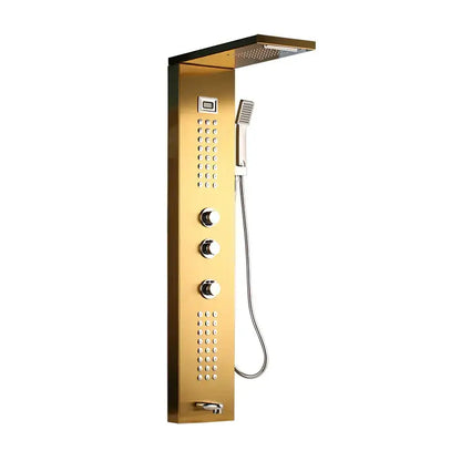 Modern brushed nickel shower column with tub spout bathroom system