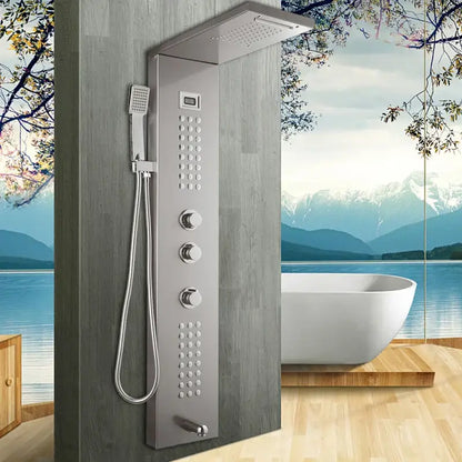 Modern brushed nickel shower column with tub spout for bathroom
