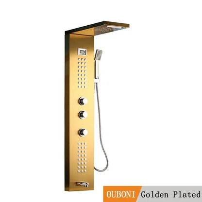 Modern brushed nickel shower column with tub spout for bathroom