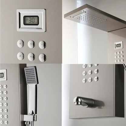 Modern brushed nickel shower column with tub spout for bathroom