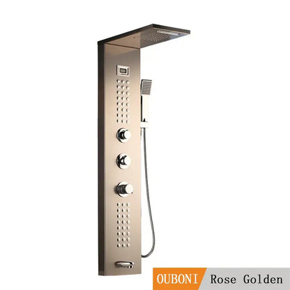 Modern brushed nickel shower column with tub spout for bathroom