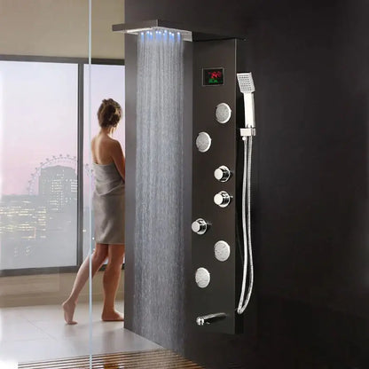 Modern brushed nickel shower panel with led display for bathroom
