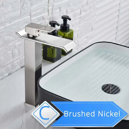 Modern brushed nickel single lever waterfall basin faucet bathroom