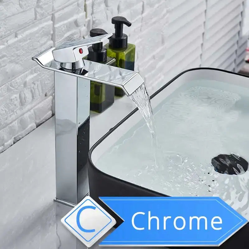 Modern brushed nickel single lever waterfall basin faucet bathroom