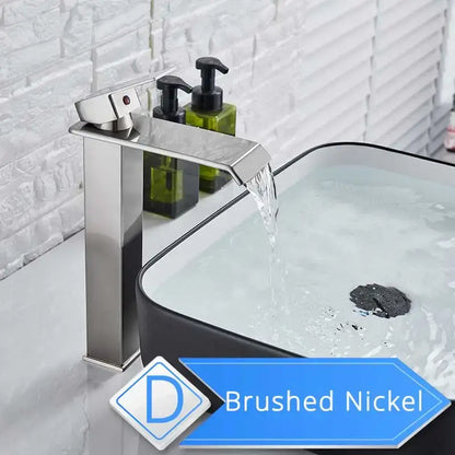 Modern brushed nickel single lever waterfall basin faucet bathroom