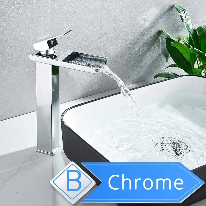 Modern brushed nickel single lever waterfall basin faucet bathroom