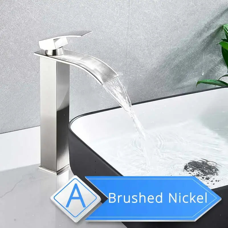 Modern brushed nickel single lever waterfall basin faucet bathroom