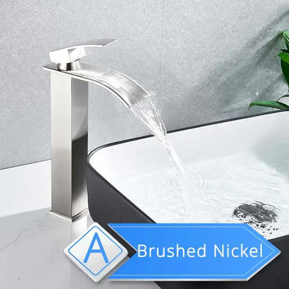 Modern brushed nickel single lever waterfall basin faucet bathroom