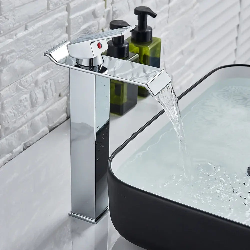 Modern brushed nickel single lever waterfall basin faucet bathroom